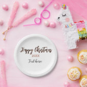 Happy Christmas peach black year name details holi ペーパープレート (パーティー)