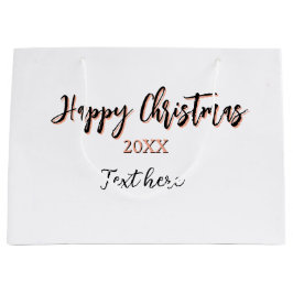 Happy Christmas peach black year name details holi ラージペーパーバッグ