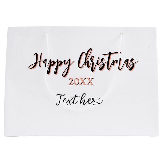 Happy Christmas peach black year name details holi ラージペーパーバッグ (正面)