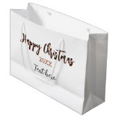 Happy Christmas peach black year name details holi ラージペーパーバッグ (正面アングル)