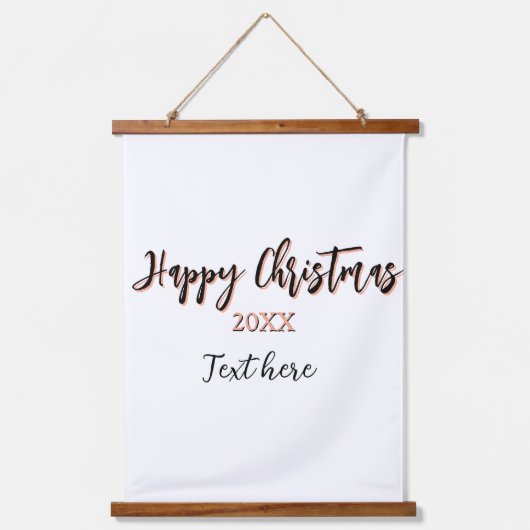 Happy Christmas peach black year name details holi 吊り下げ型タペストリー (正面)