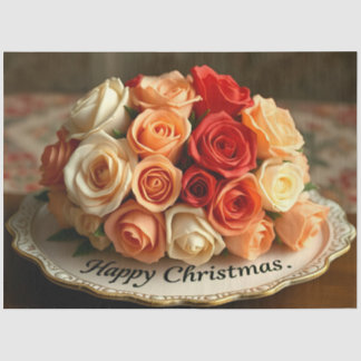 Happy Christmas Rose Flowers Bouquet Decoupage  薄葉紙