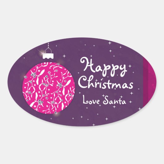 Happy Christmas sparkle bauble gift sticker 楕円形シール (正面)