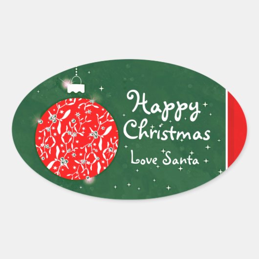 Happy Christmas sparkle bauble gift sticker green 楕円形シール (正面)