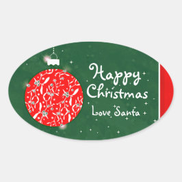 Happy Christmas sparkle bauble gift sticker green 楕円形シール