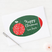 Happy Christmas sparkle bauble gift sticker green 楕円形シール (封筒)