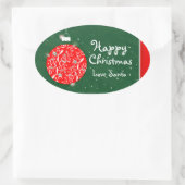 Happy Christmas sparkle bauble gift sticker green 楕円形シール (バッグ)