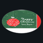 Happy Christmas sparkle bauble gift sticker green 楕円形シール<br><div class="desc">グリッターツリー装飾スタイルステッカーあなたのギフトに追加する。デザインはサラ・トレット。</div>