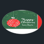 Happy Christmas sparkle bauble gift sticker green 楕円形シール<br><div class="desc">グリッターツリー装飾スタイルステッカーあなたのギフトに追加する。デザインはサラ・トレット。</div>