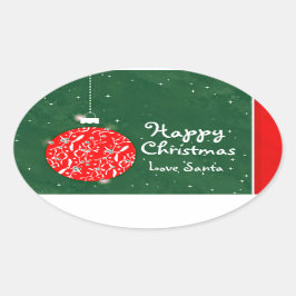 Happy Christmas sparkle bauble gift sticker green 楕円形シール