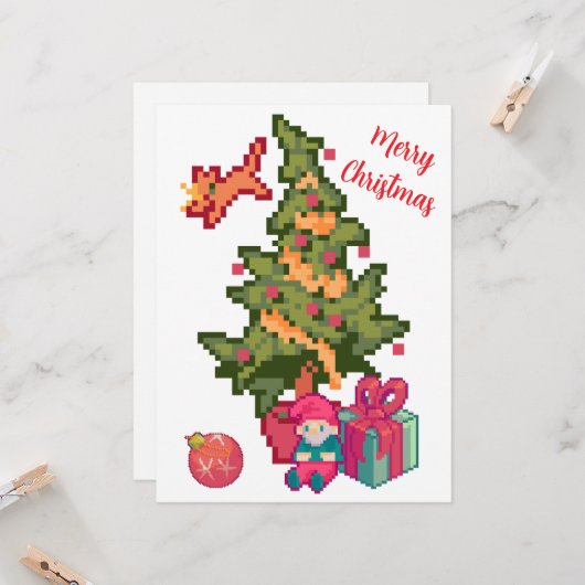 Happy Christmas tree, gnoom, pixelart, Pixel Art  カード (正面/裏面インサイチュ)