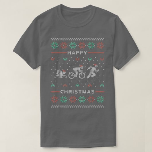 Happy Christmas Triathlon Ugly Sweater Triathlete Tシャツ (デザイン正面)
