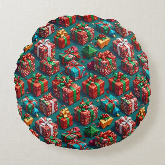 Happy Christmas wrapped gifts 10 - Round Pillow ラウンドクッション (正面)