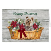 Happy Christmas Yorkshire Terrier Dog in Basket (正面横)