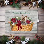 Happy Christmas Yorkshire Terrier Dog in Basket