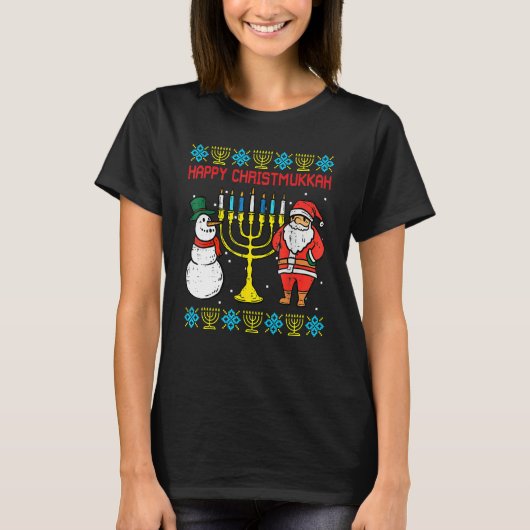Happy Christmukkah Christmas Ugly Hanukkah Pajamas Tシャツ (正面)