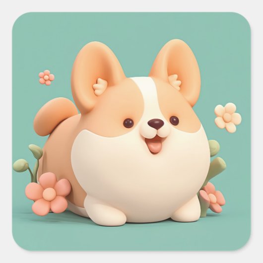 Happy Chubby Clay Corgi スクエアシール (正面)