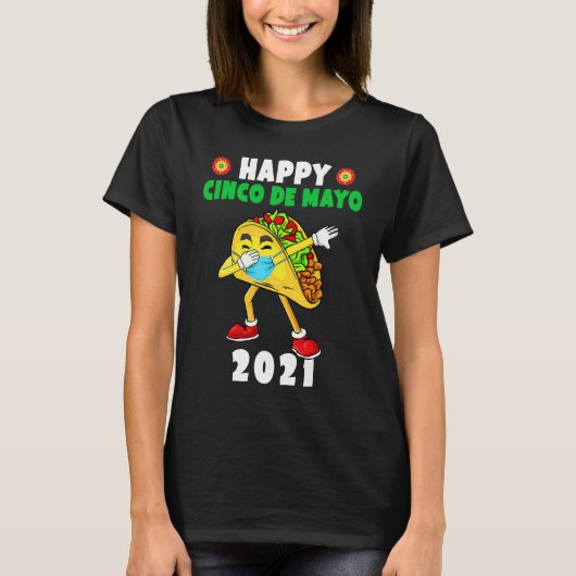 Happy Cinco De Mayo 2021 Cute Taco Wearing Mask Tシャツ (正面)