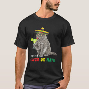 Happy Cinco De Mayo Cat Drink Margarita Flaming Tシャツ