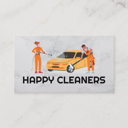 Happy Cleaners | 車を掃除する清掃員 名刺 (正面)