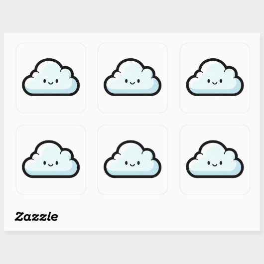 Happy Cloud – Cute Kawaii Illustration スクエアシール (シート)