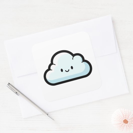Happy Cloud – Cute Kawaii Illustration スクエアシール (封筒)