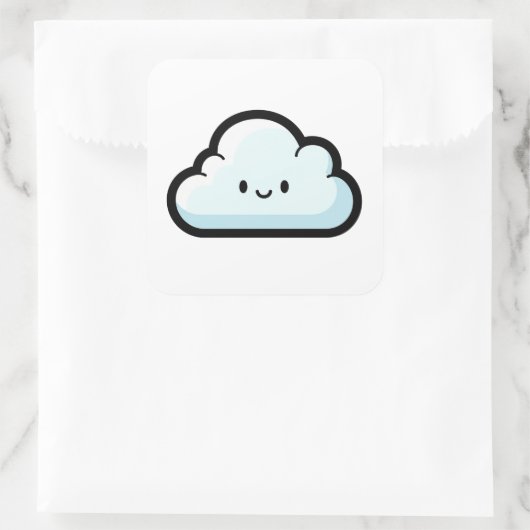 Happy Cloud – Cute Kawaii Illustration スクエアシール (バッグ)