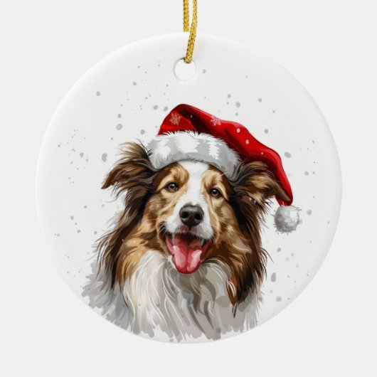 Happy Colley Dog Christmas Personalized セラミックオーナメント (正面)