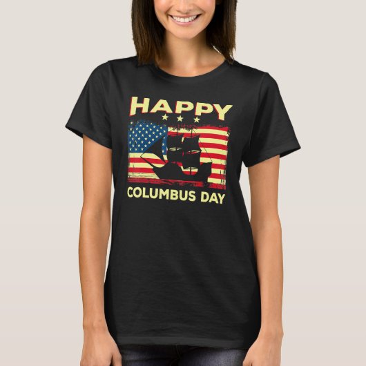 Happy Columbus Day Discoveryエクスプローイタリアンラー Tシャツ (正面)