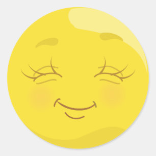 Happy & Contentイエローエモジ顔スタンプ ラウンドシール