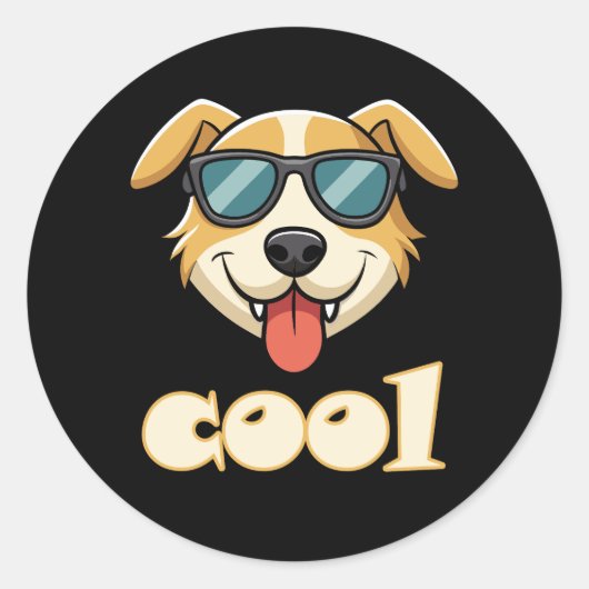 Happy - Cool Cartoon Dog ラウンドシール (正面)