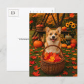 Happy Corgi Autumn Park Fall Leaves Postcard シーズンポストカード (正面/裏面)