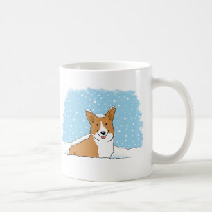 Happy Corgi in the Snow かわいい冬の休日を過ごす犬 コーヒーマグカップ
