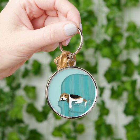 Happy Couch Beagle | Cute Sleeping Dog | Pet Art キーホルダー (手)