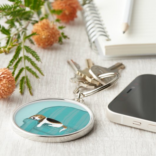 Happy Couch Beagle | Cute Sleeping Dog | Pet Art キーホルダー (側面)