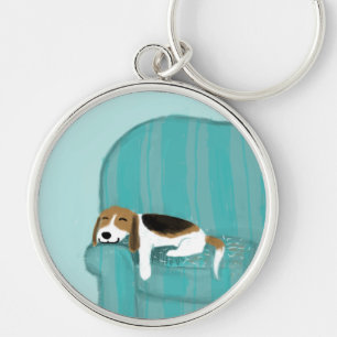 Happy Couch Beagle Cute Sleeping Dog Pet Art キーホルダー