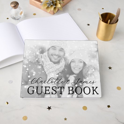 Happy Coule Black And White Photo 結婚's ゲストブック (正面見開き)