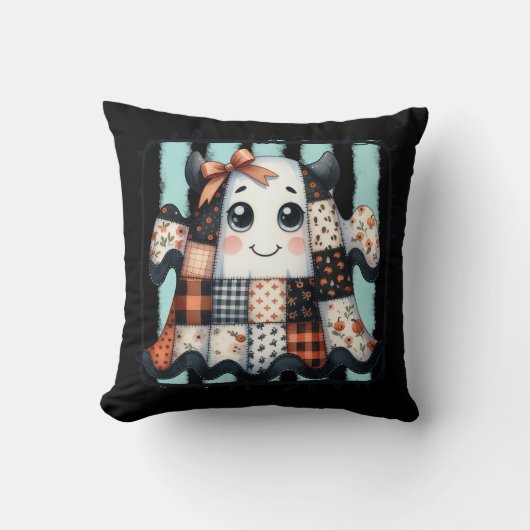 Happy Cow Ghost Halloween Patchwork Quilt クッション (正面)
