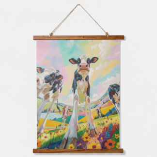 Happy Cow Wood Topped Wall Tapestry 吊り下げ型タペストリー