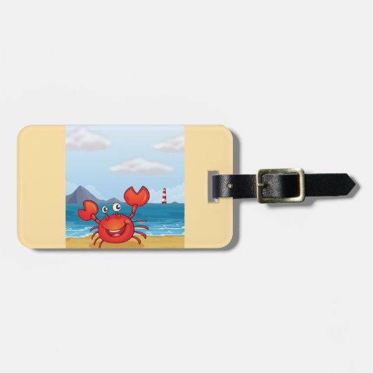 Happy Crab on Beach with Lighthouse ラゲッジタグ (正面横)