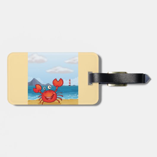 Happy Crab on Beach with Lighthouse ラゲッジタグ (裏面横)