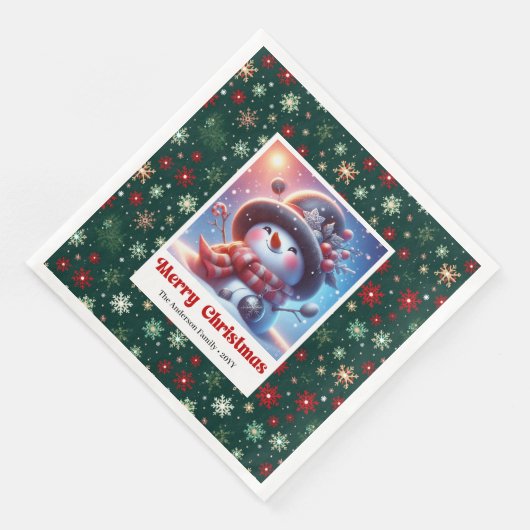 Happy Cute Christmas Snowman Napkins Personalized (コーナー)