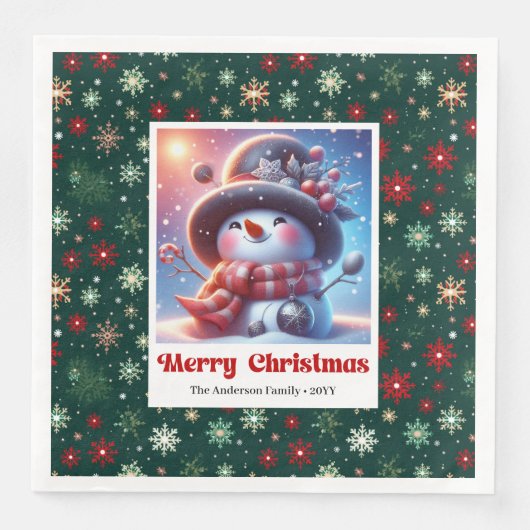 Happy Cute Christmas Snowman Napkins Personalized (正面)