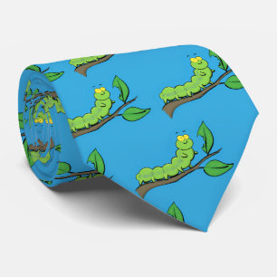 Happy cute green caterpillar cartoon illustration ネクタイ