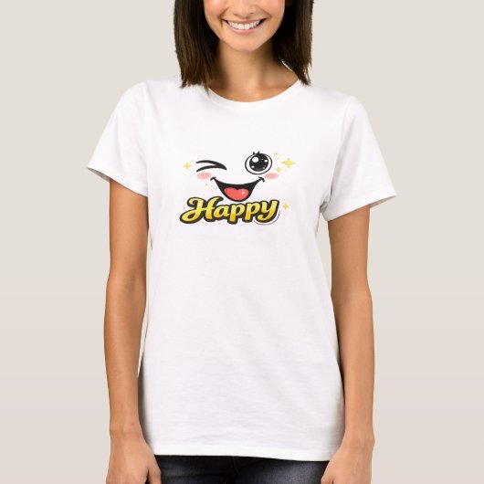 Happy Cute Smiley Face Graphic T-Shirt for Women Tシャツ (正面)