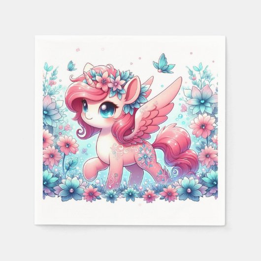 Happy Cute Unicorn赤ちゃんシャワー スタンダードカクテルナプキン (正面)