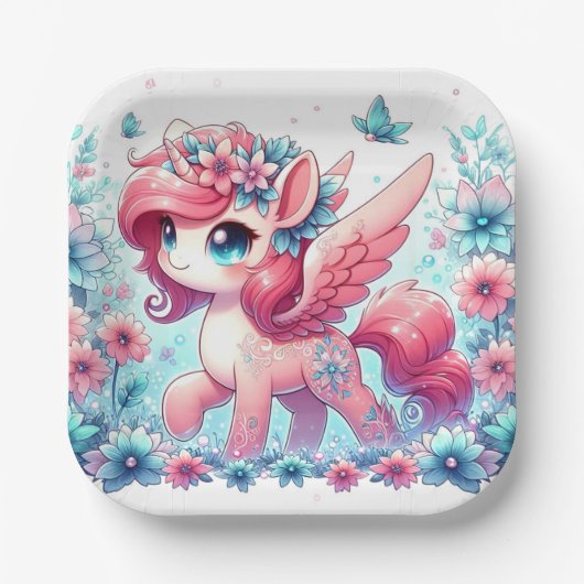 Happy Cute Unicorn赤ちゃんシャワー ペーパープレート (正面)