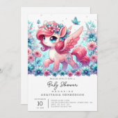 Happy Cute Unicorn赤ちゃんシャワー 招待状 (正面/裏面)