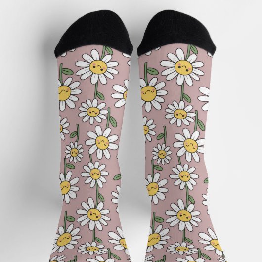 Happy Daisies Pattern - Cute Floral Design ソックス (上部)