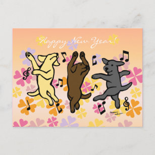 Happy Dancing Labrador Trio Cartoon Floral シーズンポストカード
